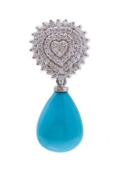 Turquoise, Diamonds, 18 Karat White Gold Earrings.