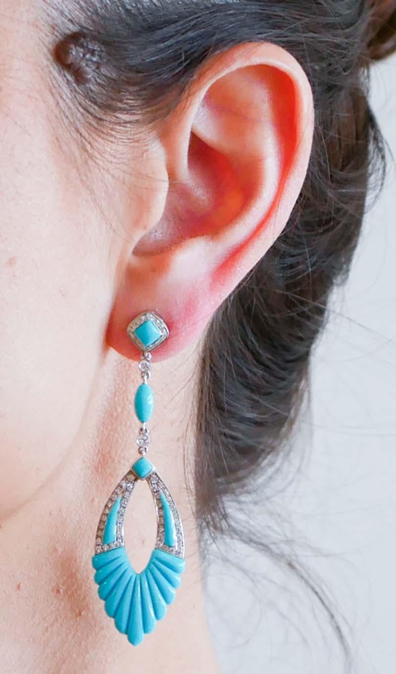 Donna Turquoise, Diamonds, 18 Karat White Gold Earrings. in vendita