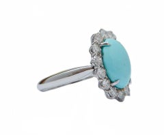 Turquoise, Diamonds, 18 Karat White Gold Modern Ring.