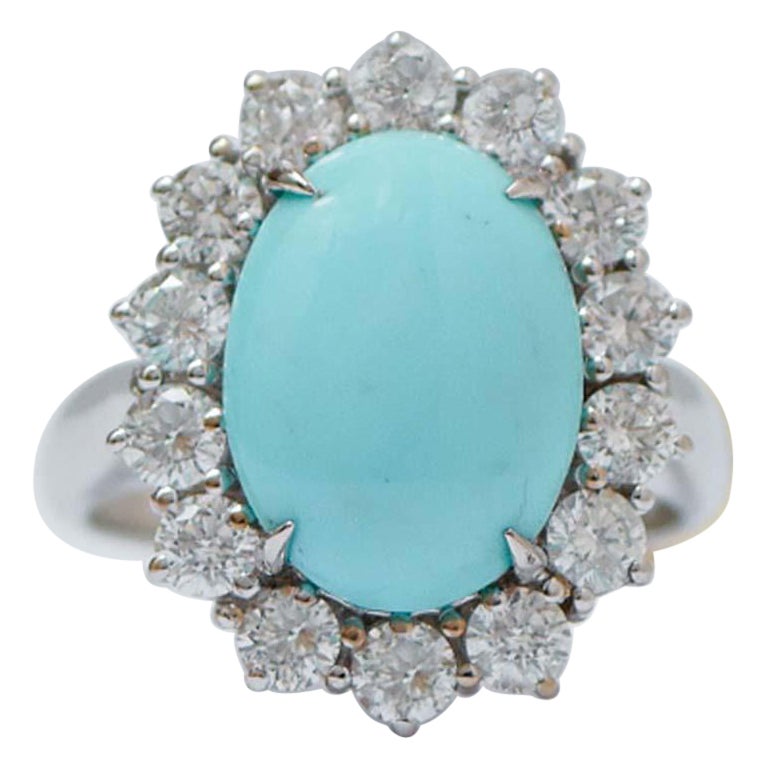 Turquoise, diamants, bague moderne en or blanc 18 carats.