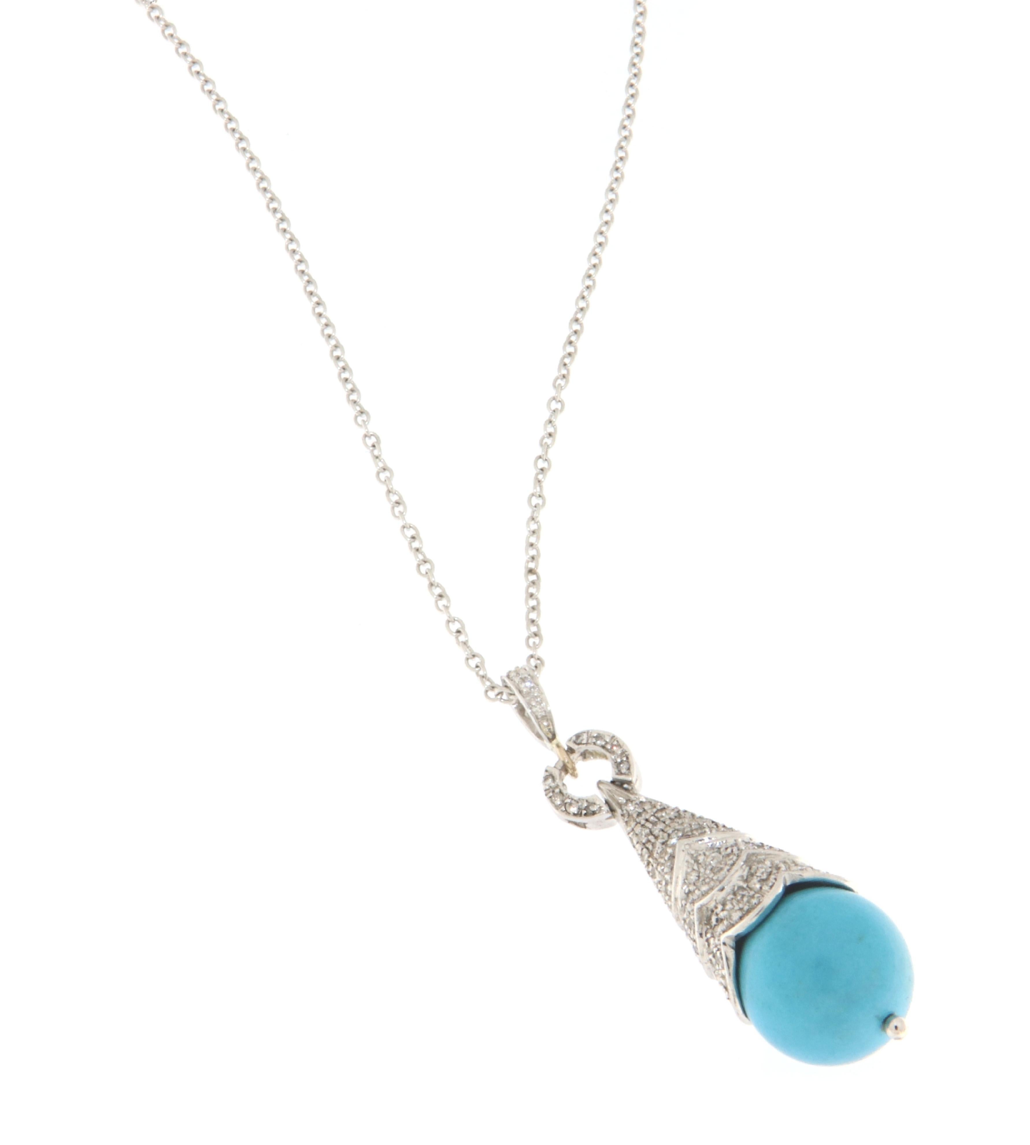 thumbnail image 2 of Gossip Girl 18K White Gold GP Natural Turquoise Pendant Necklace – Healing Crystal Lucky Charm, 50cm 2 of 4