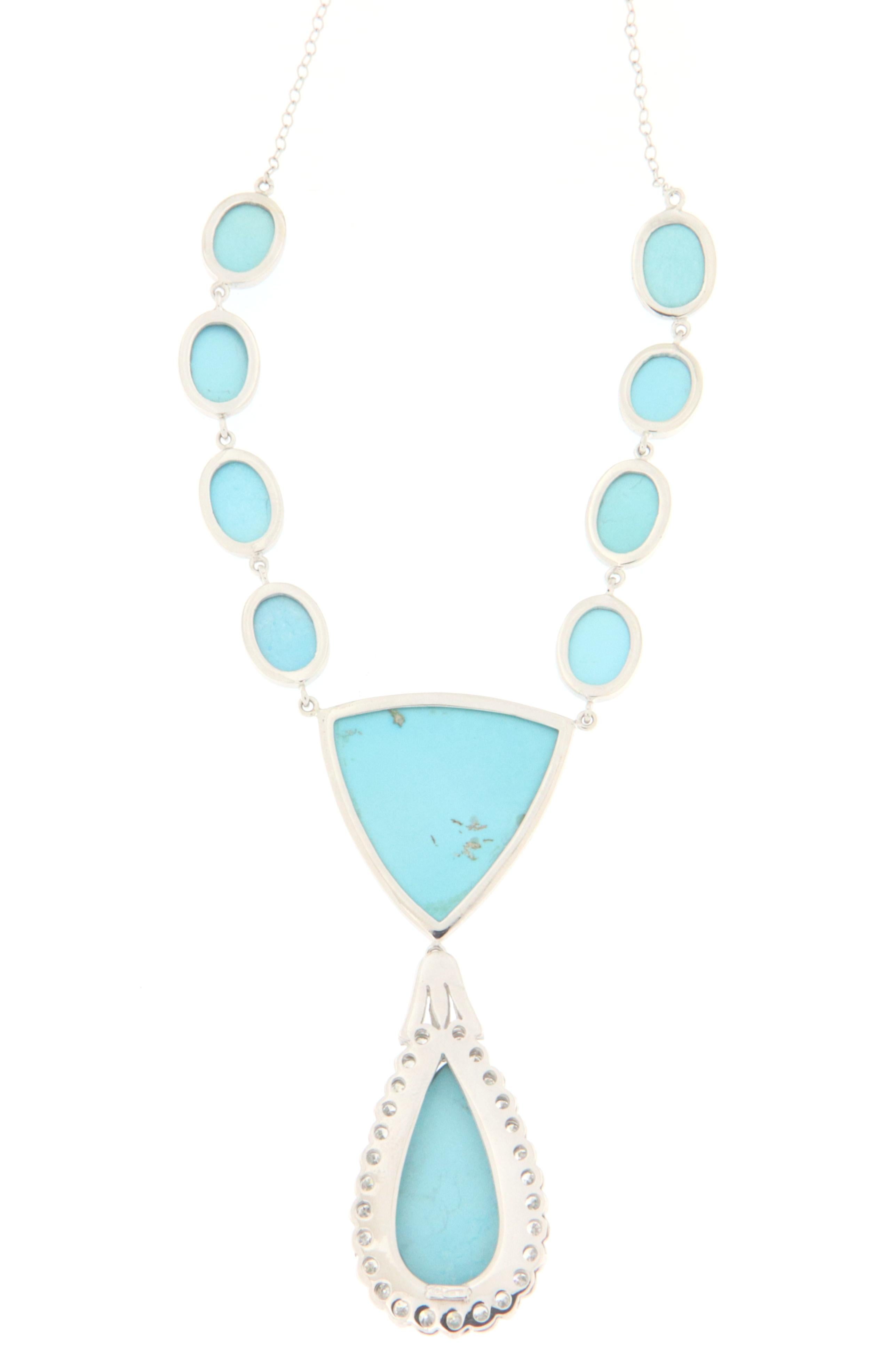 Women's Turquoise Diamonds 18 Karat White Gold Pendant Necklace For Sale