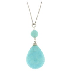Turquoise Diamonds 18 Karat White Gold Pendant Necklace