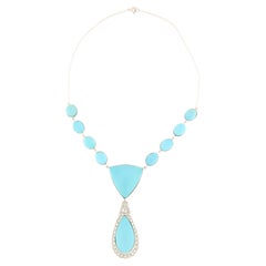Turquoise Diamonds 18 Karat White Gold Pendant Necklace