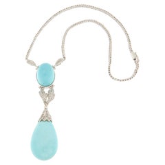Collar Colgante Turquesa Diamantes Oro Blanco 18 Kilates
