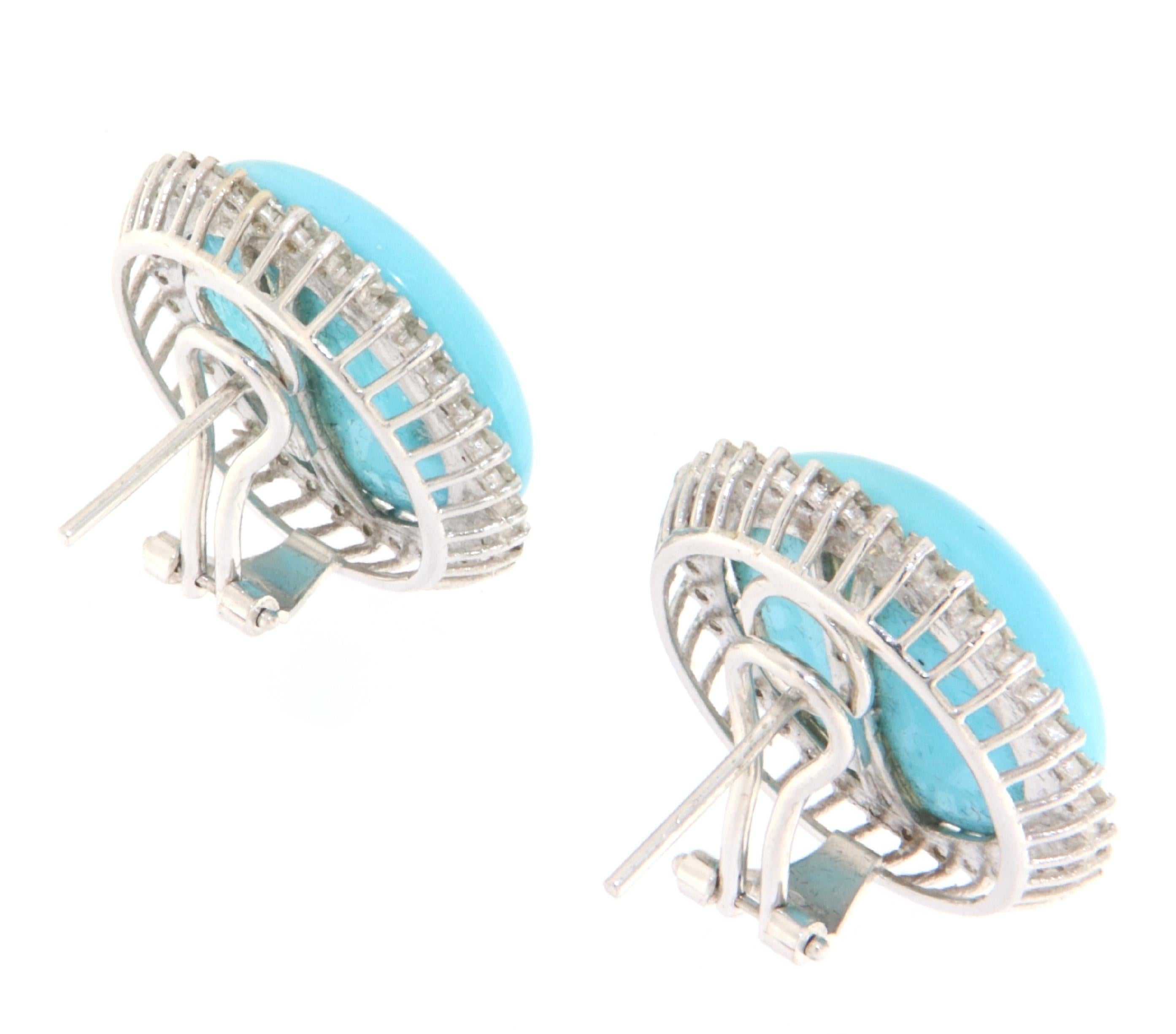 Brilliant Cut Turquoise Diamonds 18 Karat White Gold Stud Earrings For Sale
