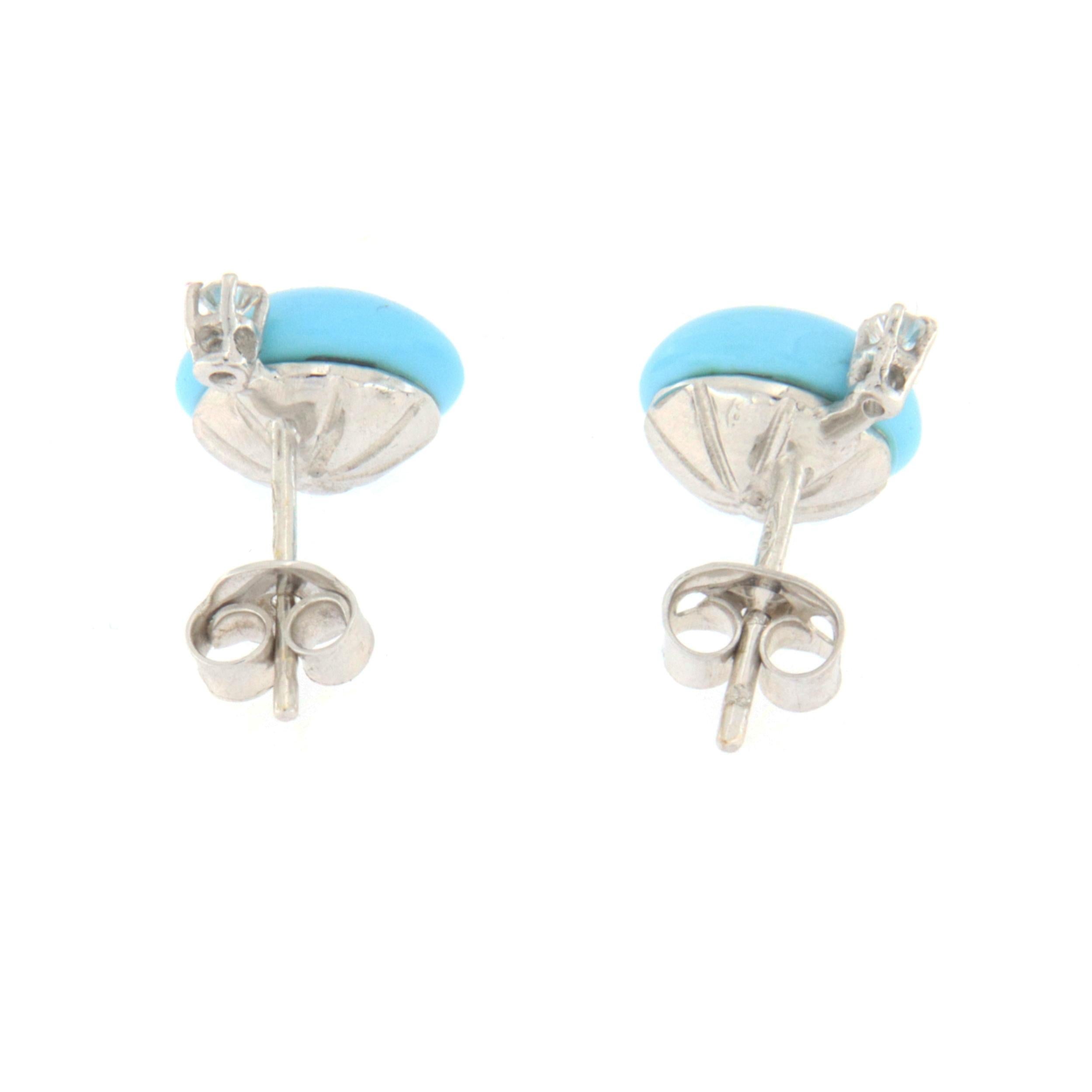 Turquoise Diamonds 18 Karat White Gold Stud Earrings In New Condition For Sale In Marcianise, IT