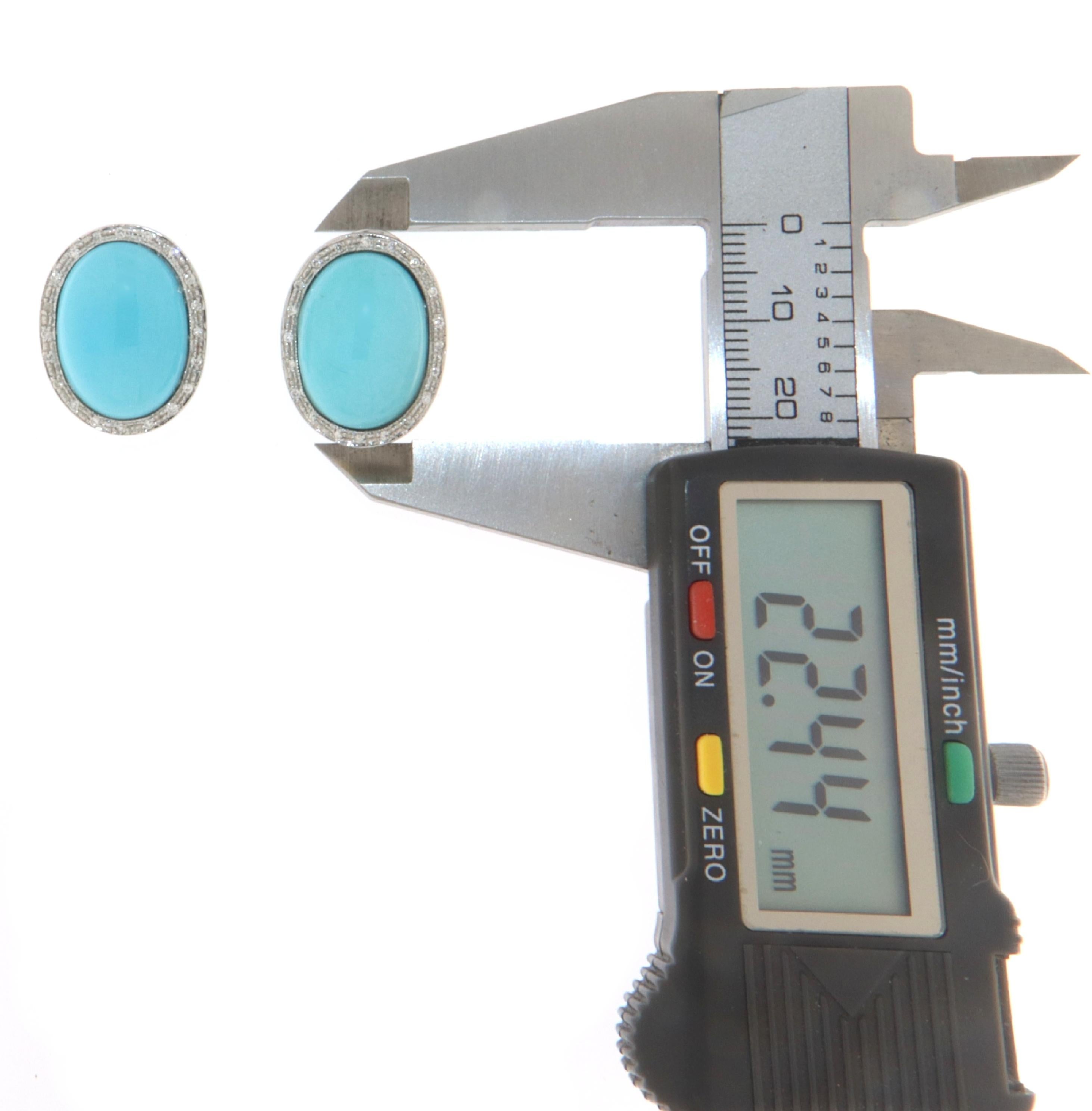 Turquoise Diamonds 18 Karat White Gold Stud Earrings In New Condition For Sale In Marcianise, IT