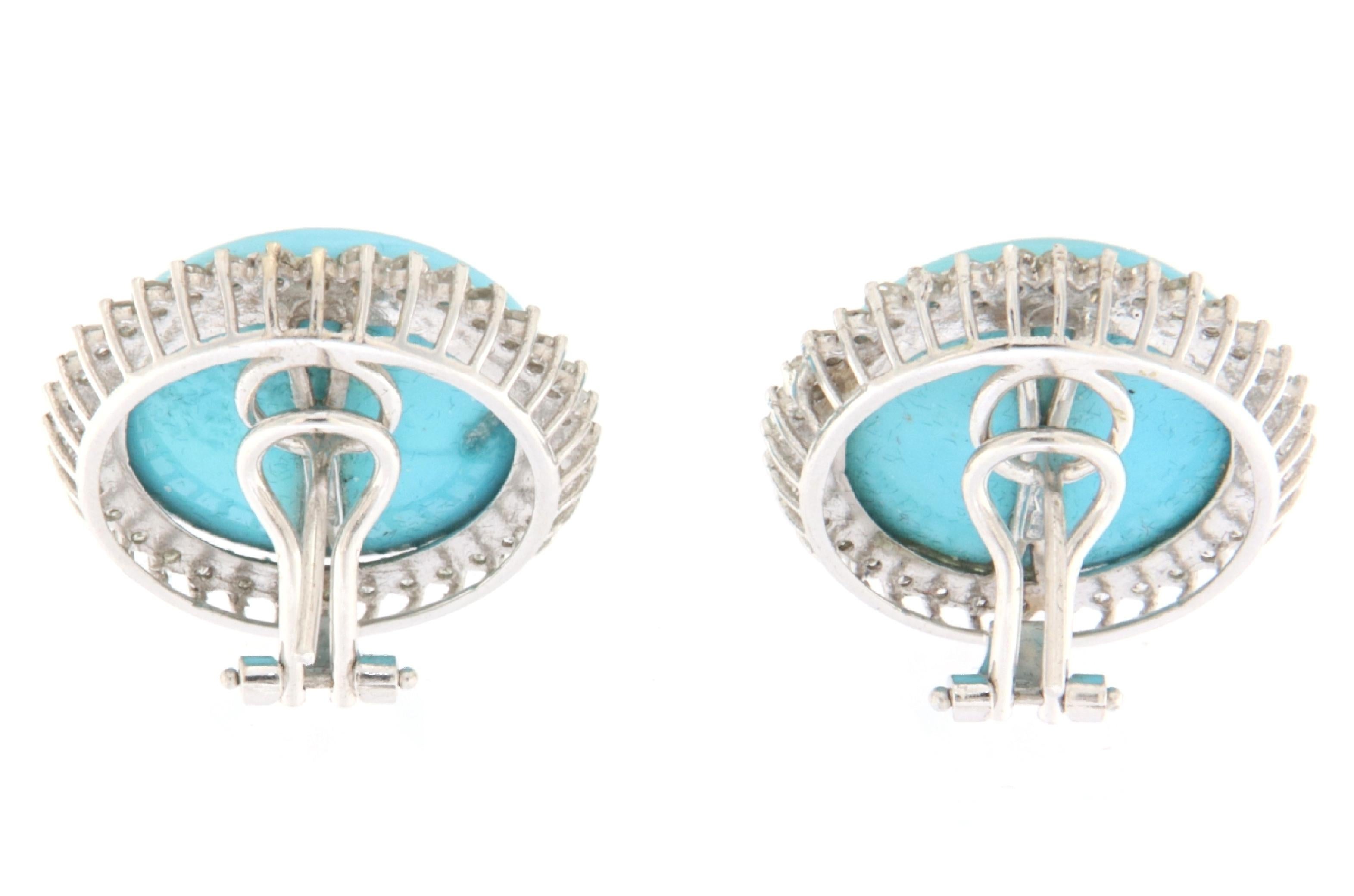 Turquoise Diamonds 18 Karat White Gold Stud Earrings In New Condition For Sale In Marcianise, IT