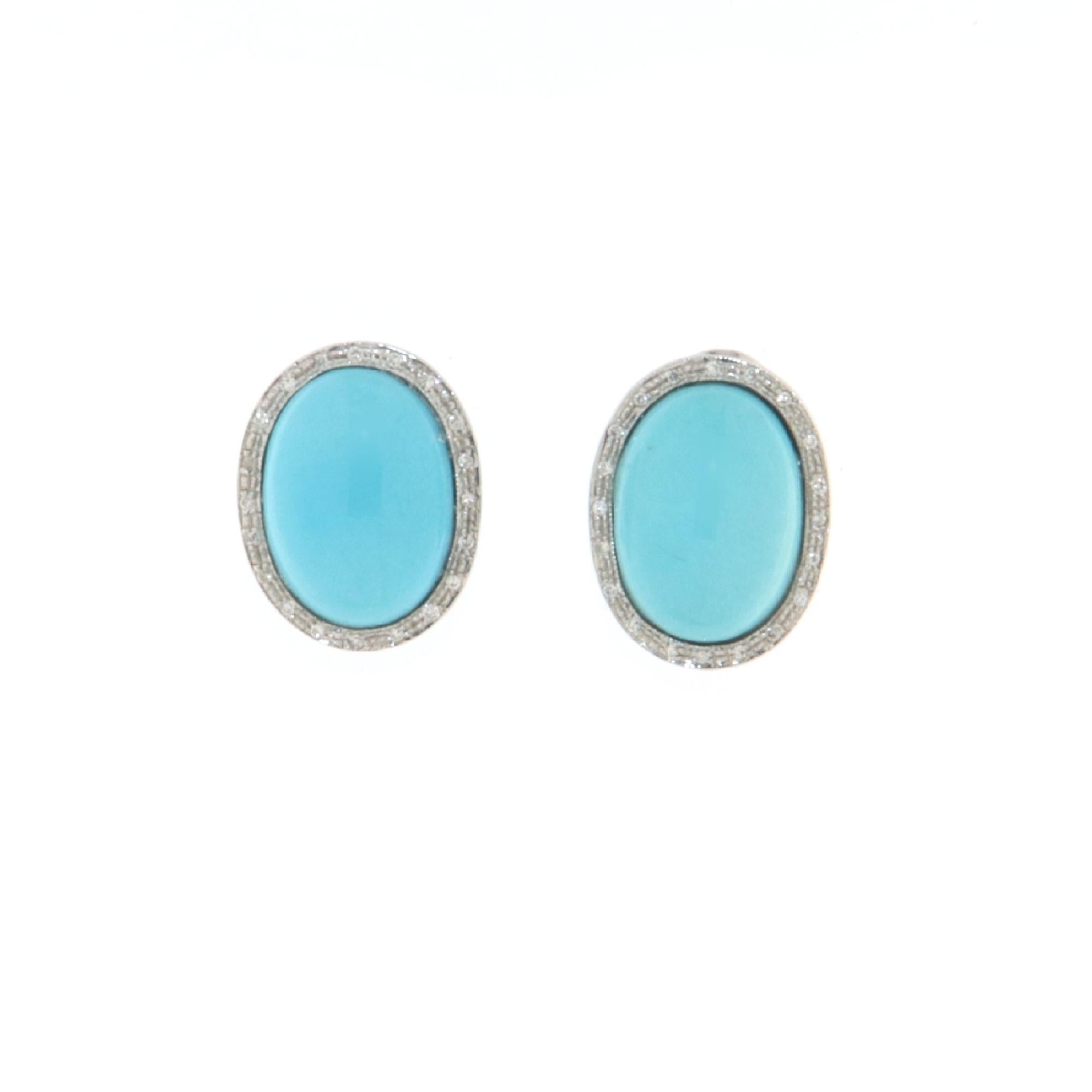 Women's Turquoise Diamonds 18 Karat White Gold Stud Earrings For Sale
