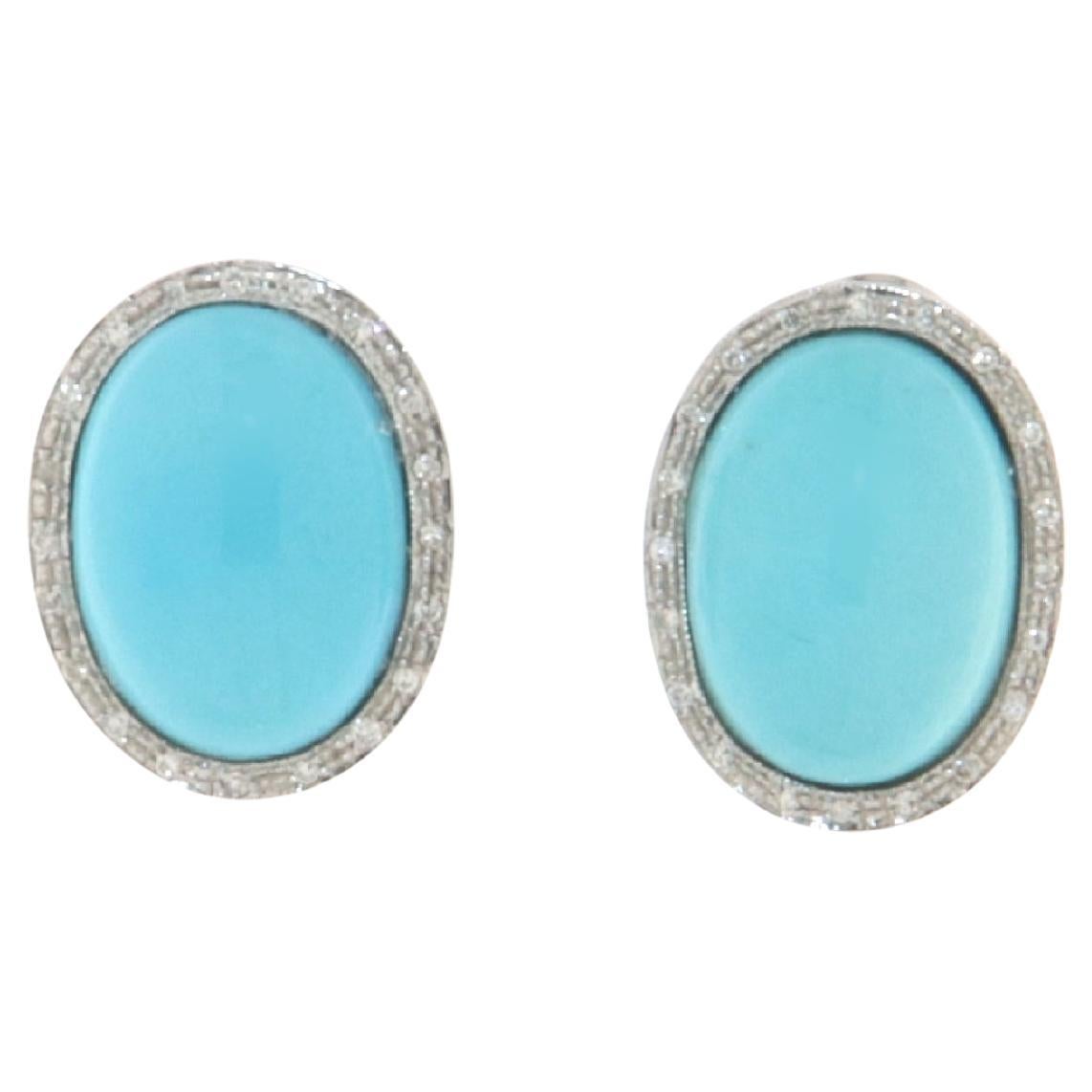 Turquoise Diamonds 18 Karat White Gold Stud Earrings