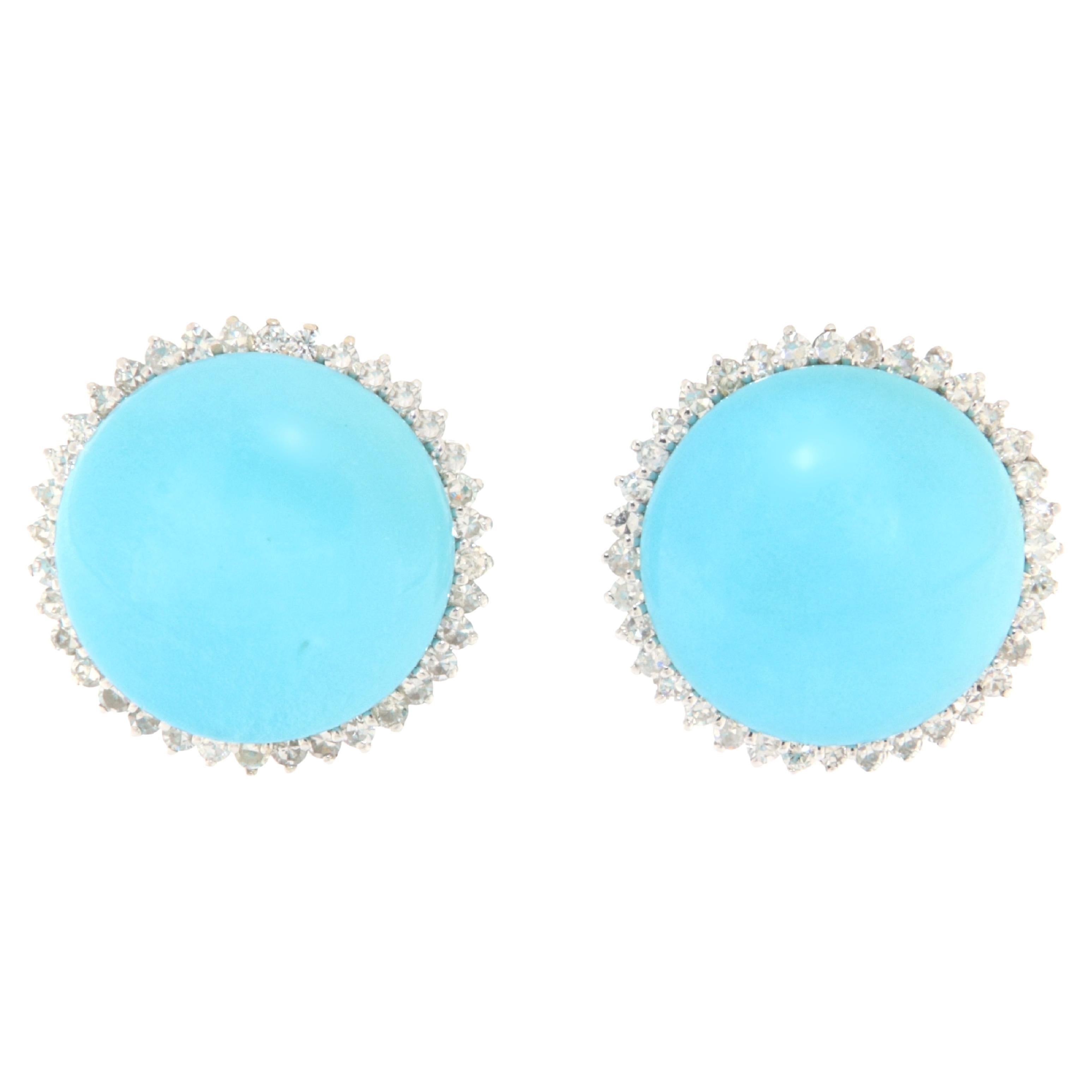 Turquoise Diamonds 18 Karat White Gold Stud Earrings