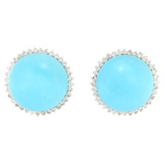 Turquoise Diamonds 18 Karat White Gold Stud Earrings