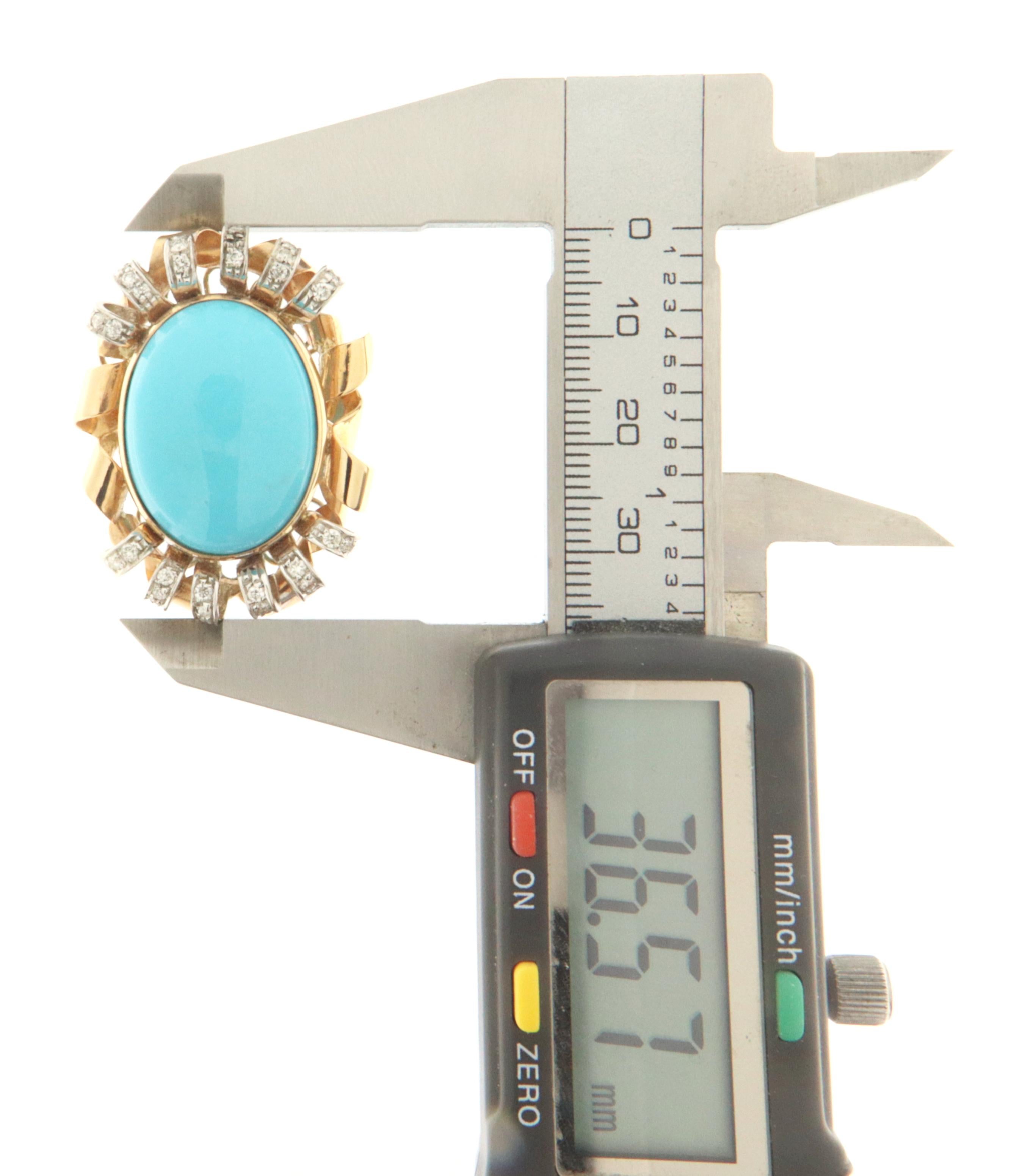 Turquoise Diamonds 18 Karat Yellow And White Gold Cocktail Ring For Sale 1