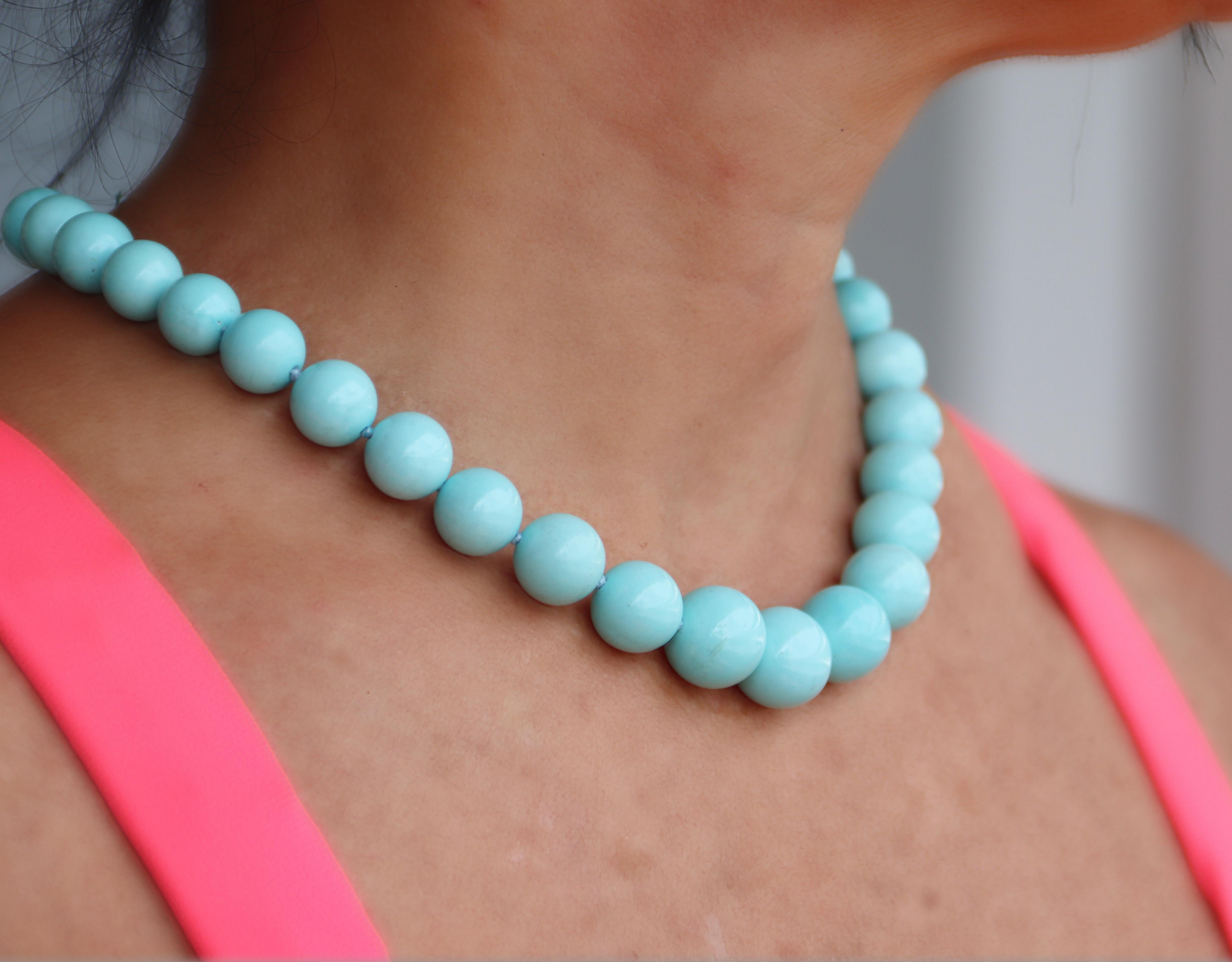 Turquoise Diamonds 18 Karat Yellow Gold Beaded Necklace For Sale 8