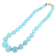 Turquoise Diamonds 18 Karat Yellow Gold Beaded Necklace