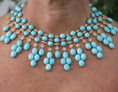 Turquoise Diamonds 18 Karat Yellow Gold Choker Necklace