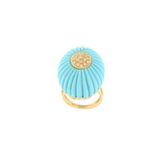 Turquoise Paste Diamonds 18 Karat Yellow Gold Cocktail Ring