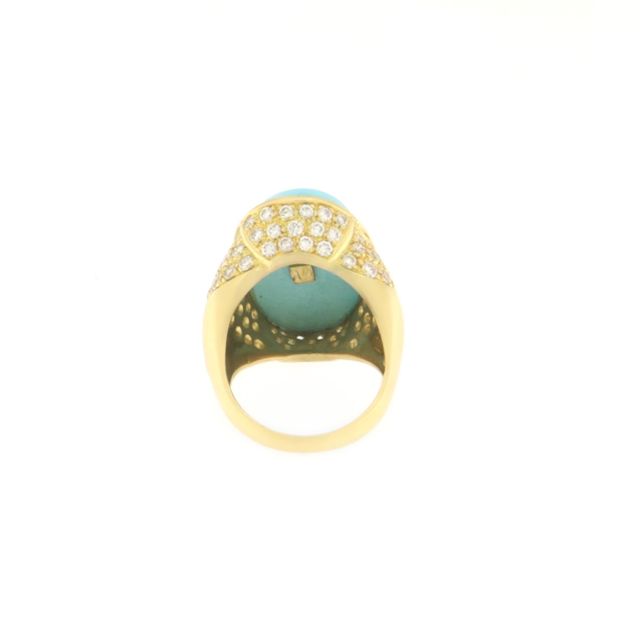 Brilliant Cut Turquoise Diamonds 18 Karat Yellow Gold Cocktail Ring For Sale