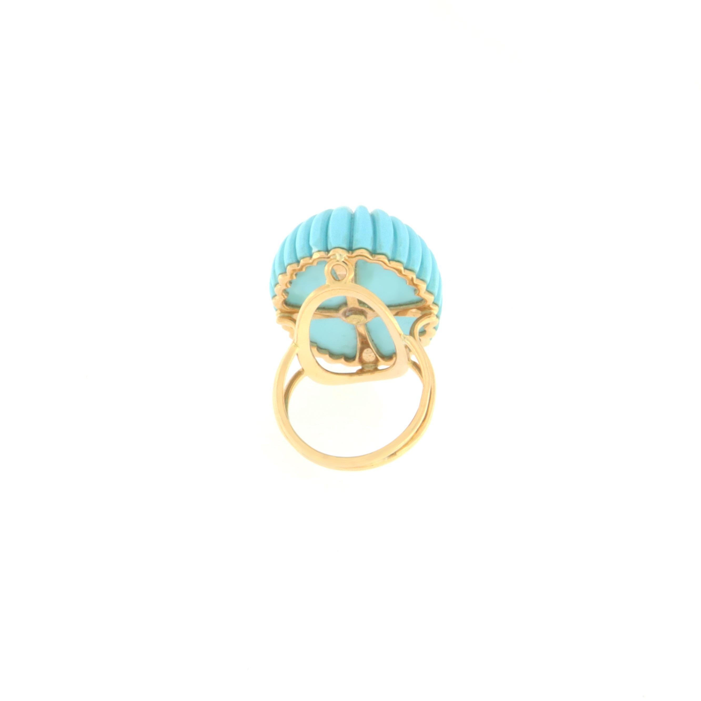 Turquoise Paste Diamonds 18 Karat Yellow Gold Cocktail Ring In New Condition For Sale In Marcianise, IT