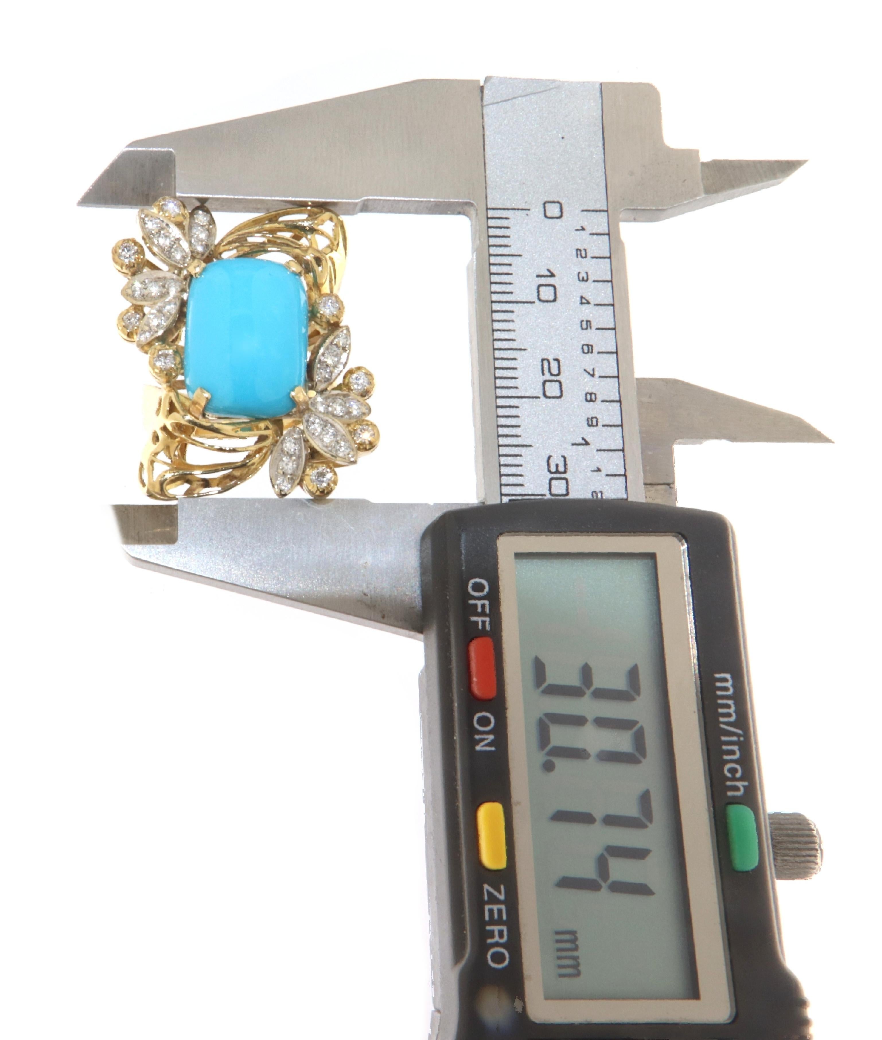 Turquoise Diamonds 18 Karat Yellow Gold Cocktail Ring For Sale 1
