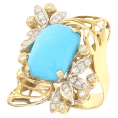 Turquoise Diamonds 18 Karat Yellow Gold Cocktail Ring