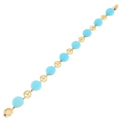 Bracelet manchette en or jaune 18 carats avec turquoises et diamants