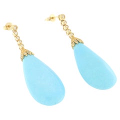 Turquoise Diamonds 18 Karat Yellow Gold Drop Earrings