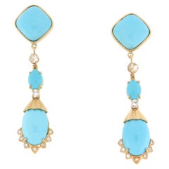 Turquoise Diamonds 18 Karat Yellow Gold Drop Earrings