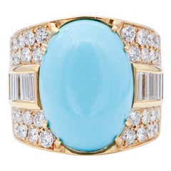 Turquoise, Diamonds, 18 Karat Yellow Gold Retrò Ring