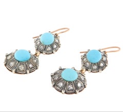 Turquoise Diamonds 9 Carat Yellow Gold Silver Drop Earrings