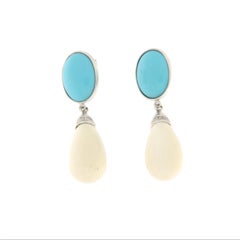 Turquoise Diamonds Agate 18 Karat White Gold Drop Earrings