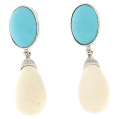 Turquoise Diamonds Agate 18 Karat White Gold Drop Earrings