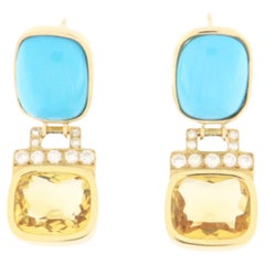 Turquoise Diamonds Citrine 18 Karat Yellow Gold Drop Earrings