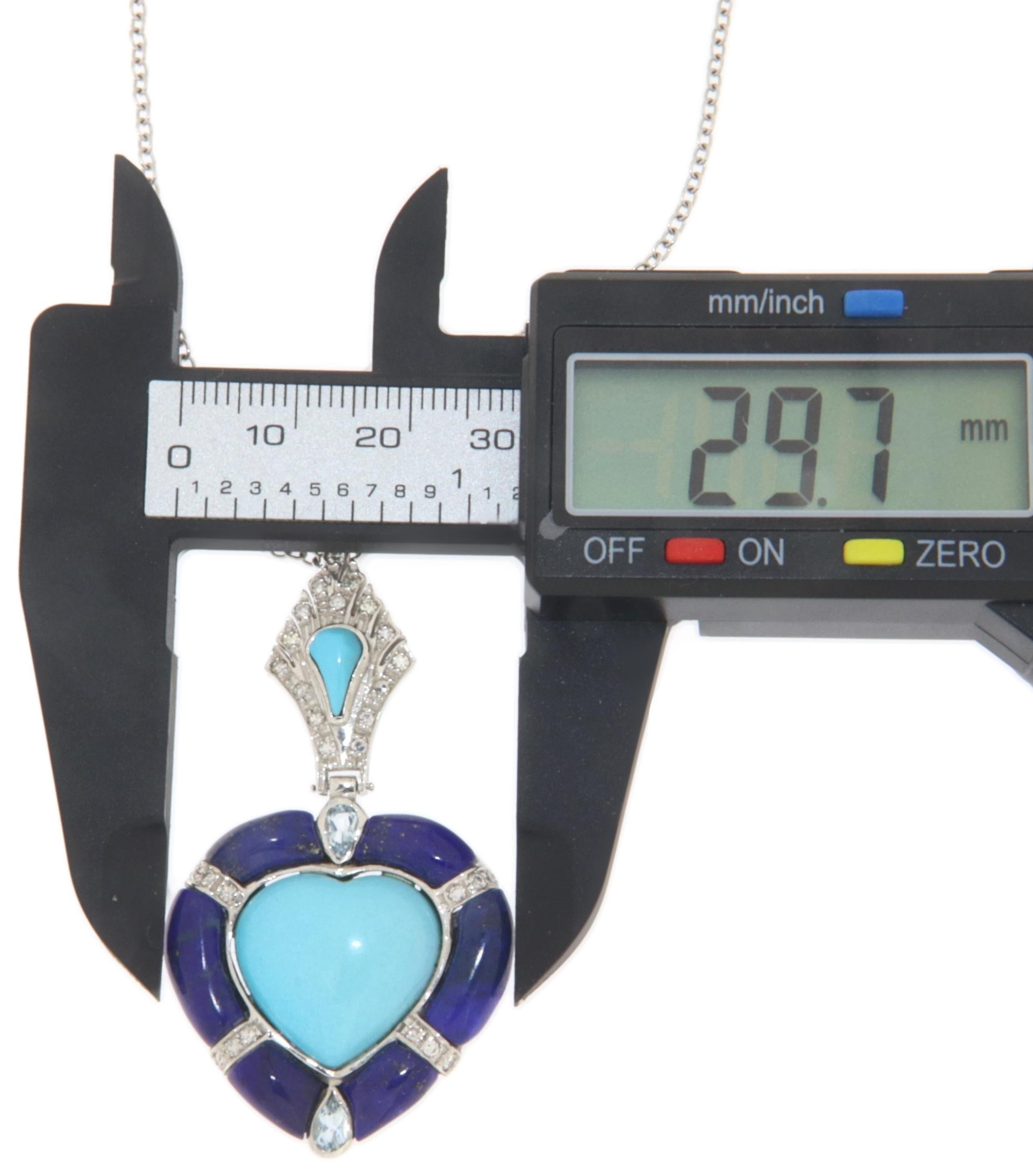Turquoise Diamonds Lapis 18 Karat White Gold Pendant Necklace In New Condition For Sale In Marcianise, IT