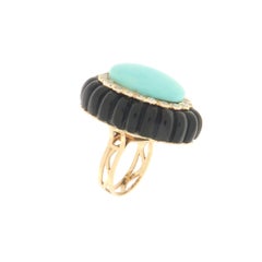 Turquoise Diamonds Onix 14 Karat Yellow Gold Cocktail Ring