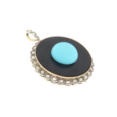 Turquoise Diamonds Onyx 14 Karat Yellow Gold Pendant