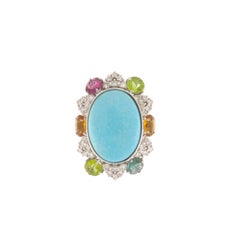 SCALA GIOIELLI 18kt White Gold Turquoise Diamond Cocktail Ring, 1.70ct