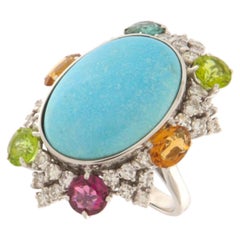 SCALA GIOIELLI 18kt White Gold Turquoise Diamond Cocktail Ring, 1.70ct