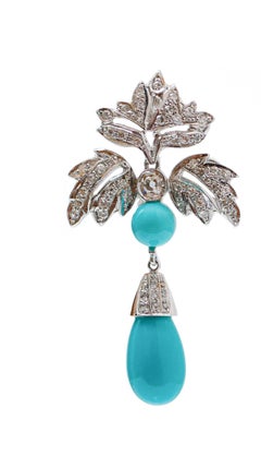 Turquoise, Diamonds, Platinum Dangle Earrings.