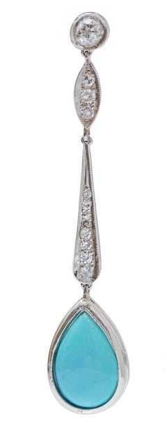 Turquoise, Diamonds, Platinum Dangle Earrings.