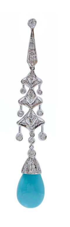 Turquoise, Diamonds, Platinum Dangle Earrings.