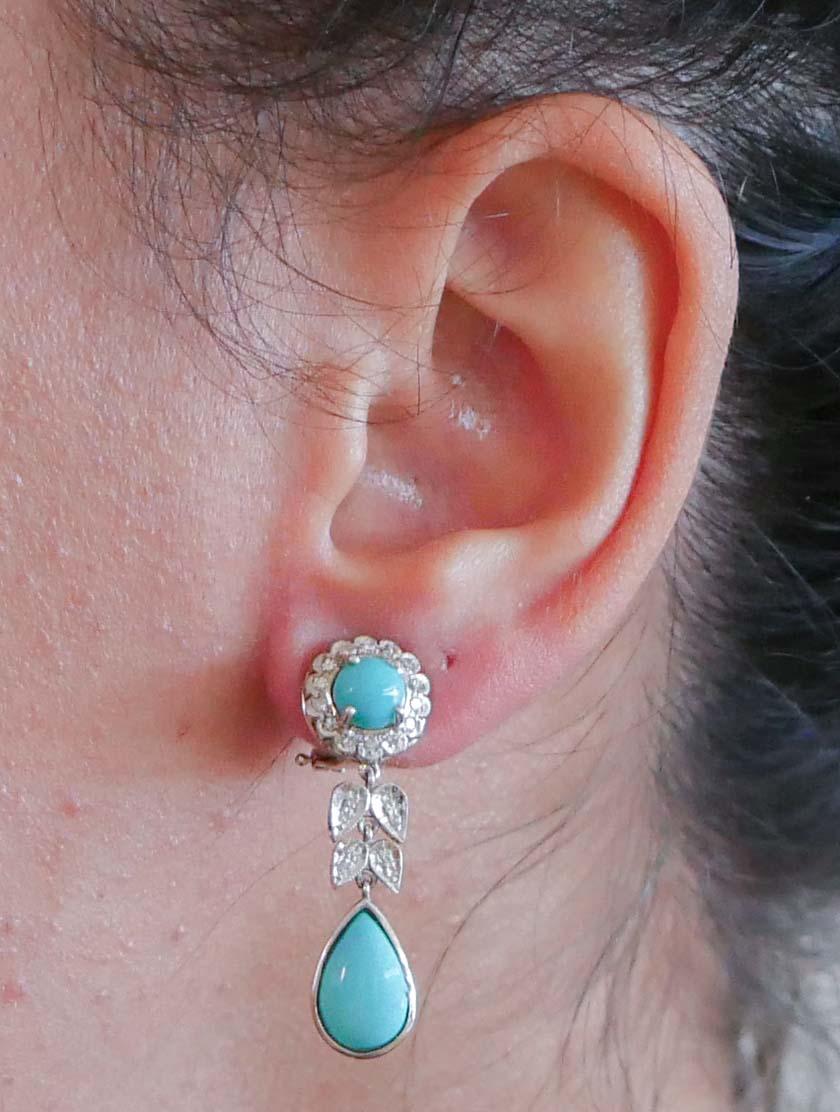 Turquoise, Diamonds, Platinum Dangle Earrings In Good Condition For Sale In Marcianise, Marcianise (CE)