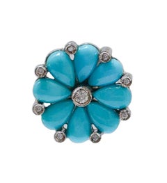 Turchese, diamanti, platino Orecchini a fiore.