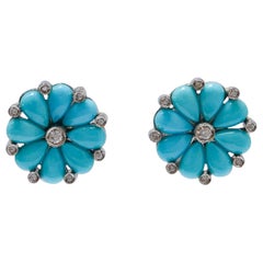 Türkis, Diamanten, Platin Blumenohrringe.