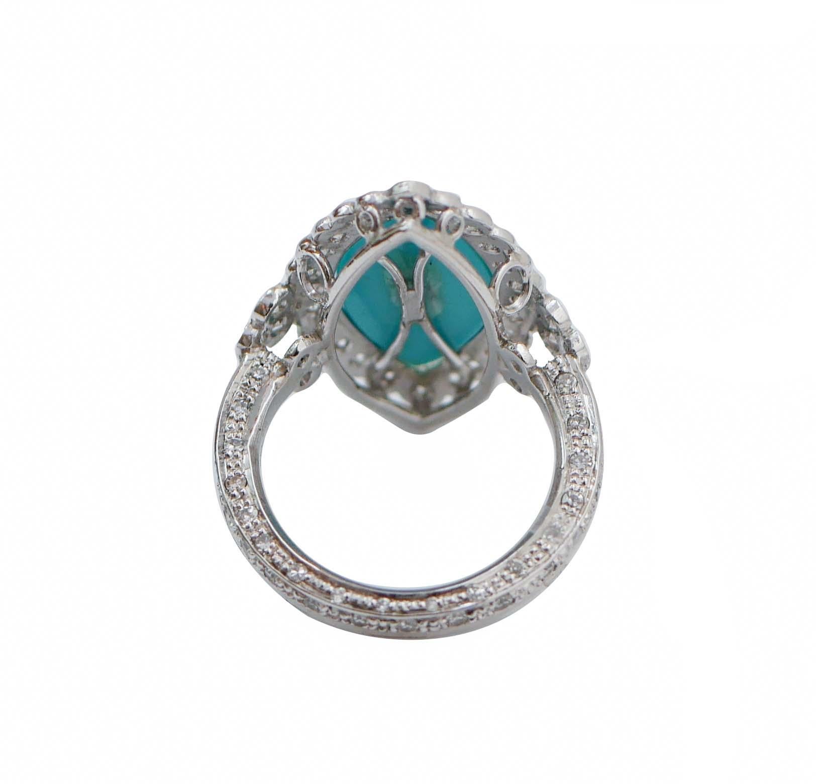 Retro Turquoise, Diamonds, Platinum Retrò Ring. For Sale