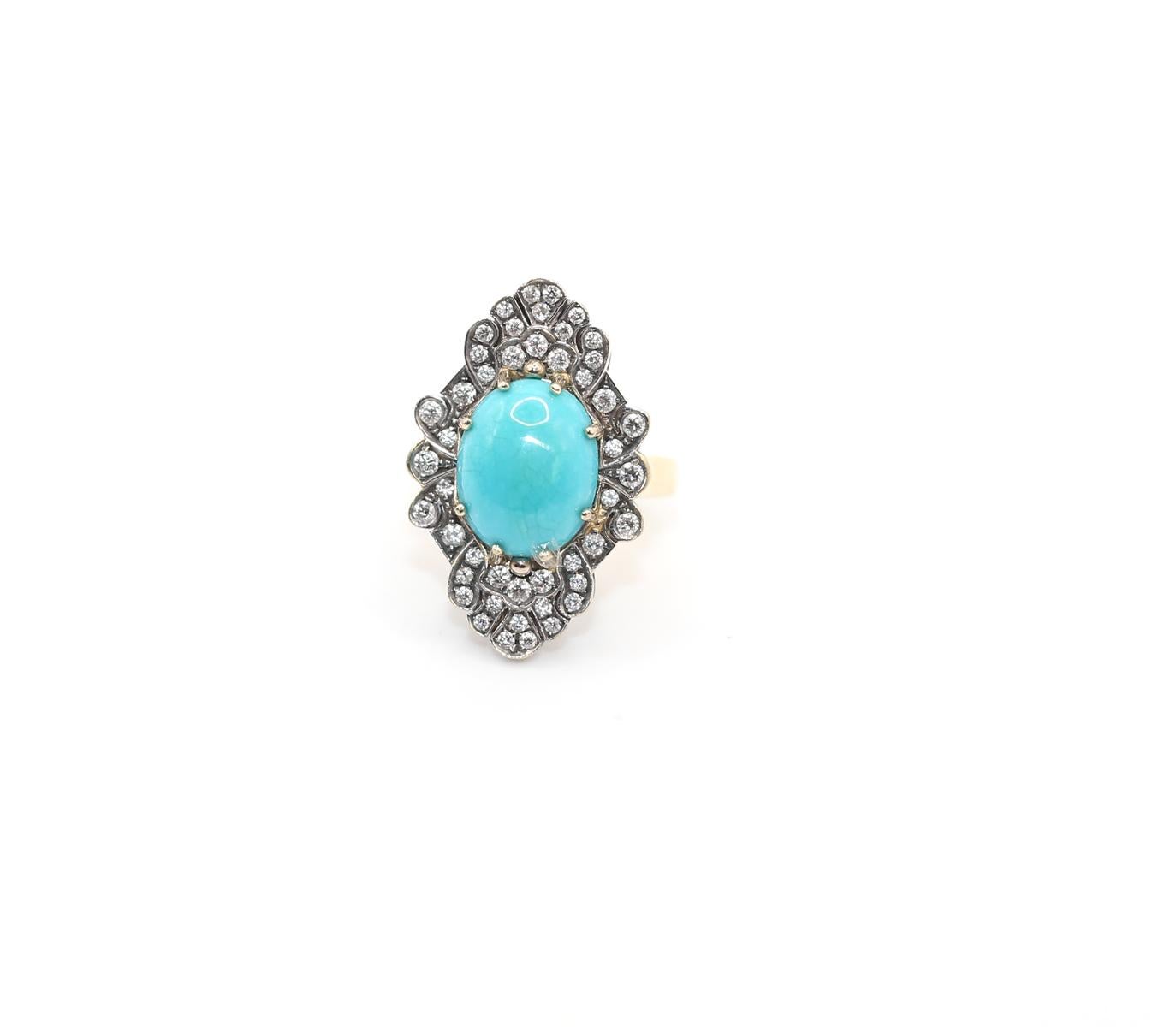 Oval Cut Turquoise Diamonds Ring, 1970 For Sale