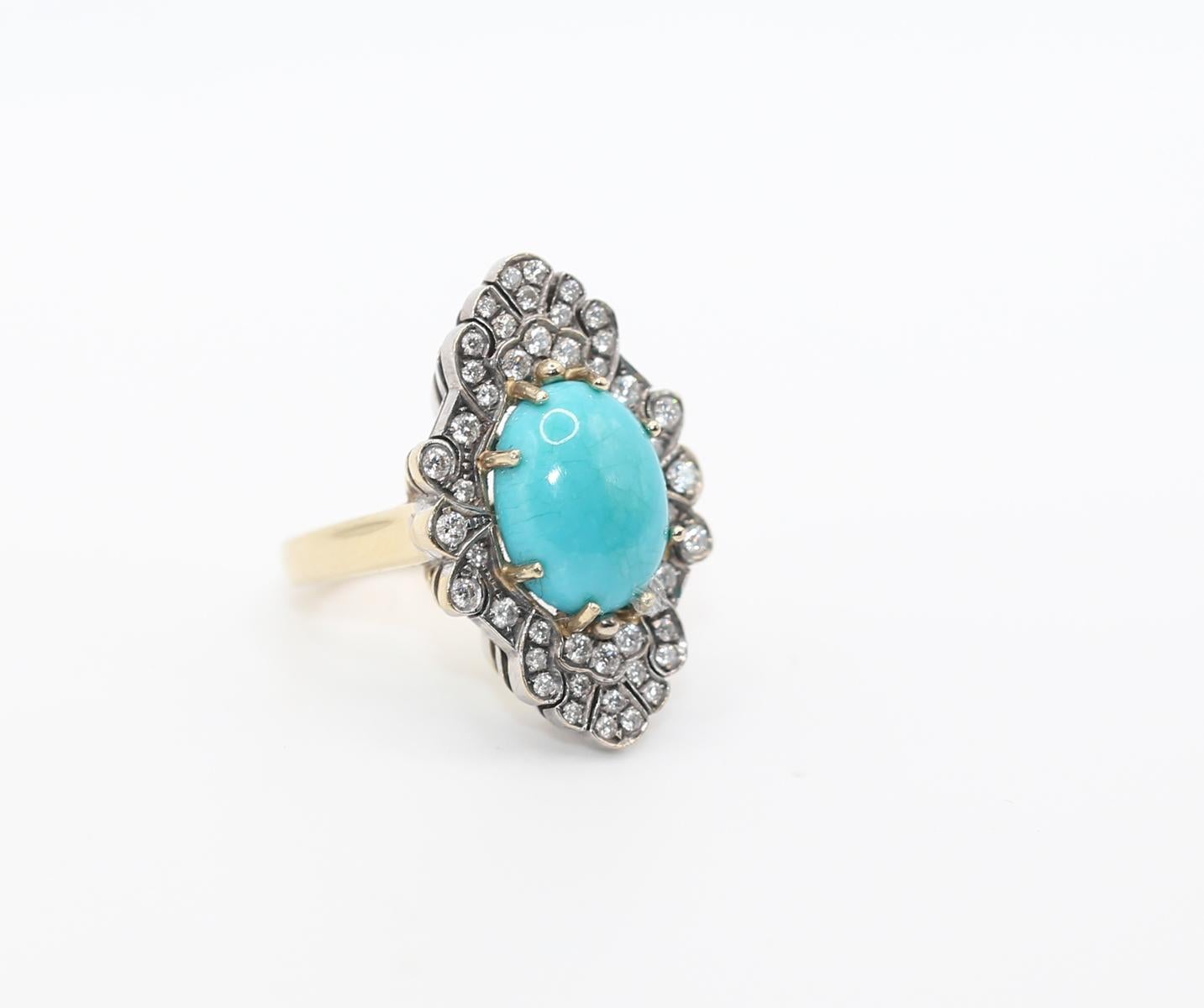 Women's Turquoise Diamonds Ring, 1970 For Sale