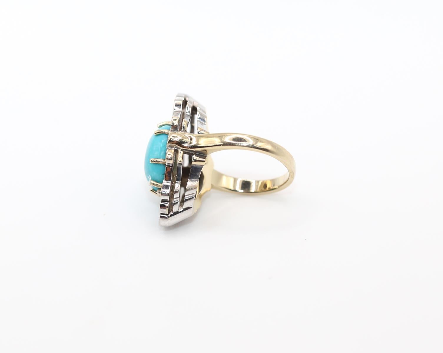 Turquoise Diamonds Ring, 1970 For Sale 1