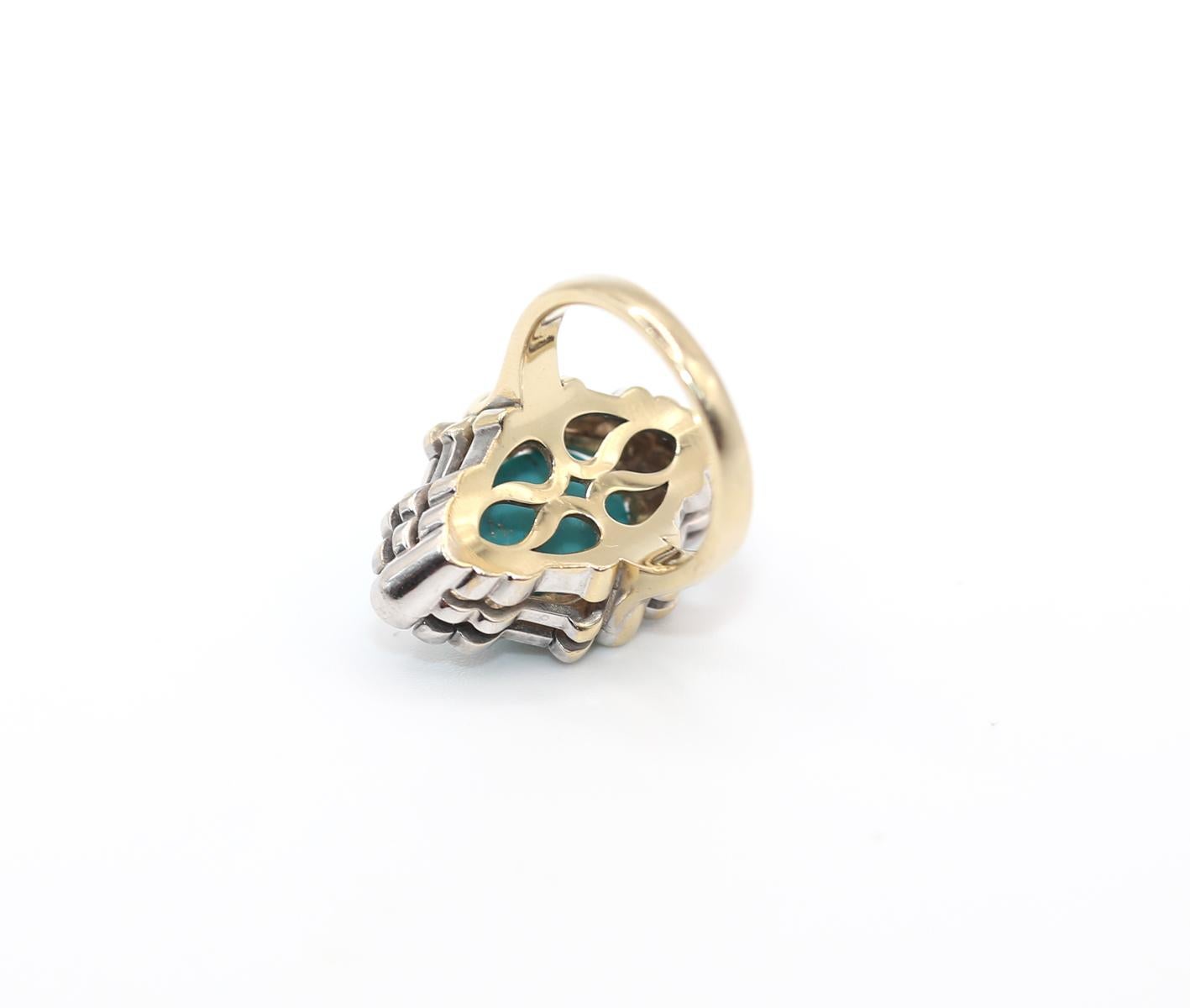Turquoise Diamonds Ring, 1970 For Sale 2